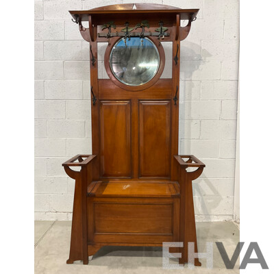 Queensland Maple Hall Stand with Lift Up Seat and Mirror