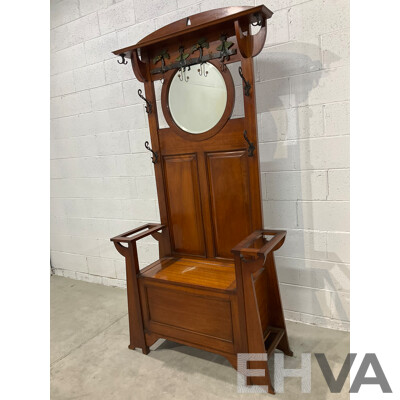 Queensland Maple Hall Stand with Lift Up Seat and Mirror