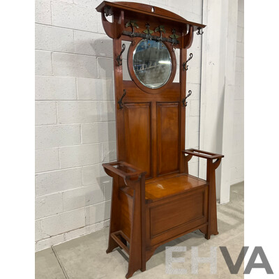 Queensland Maple Hall Stand with Lift Up Seat and Mirror