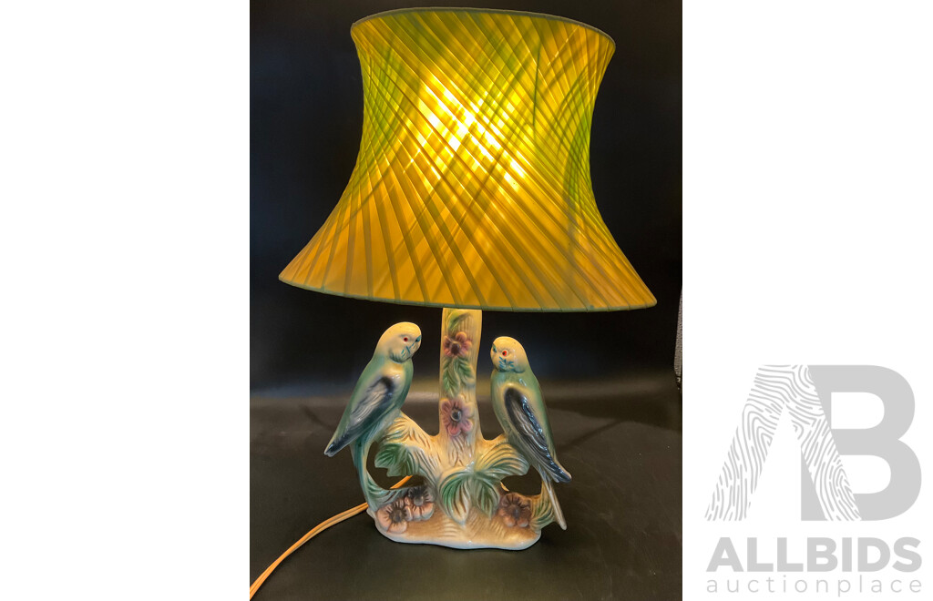 Mid 20th Century Dutch Ceramic Table Lamp with Budgies by Jema