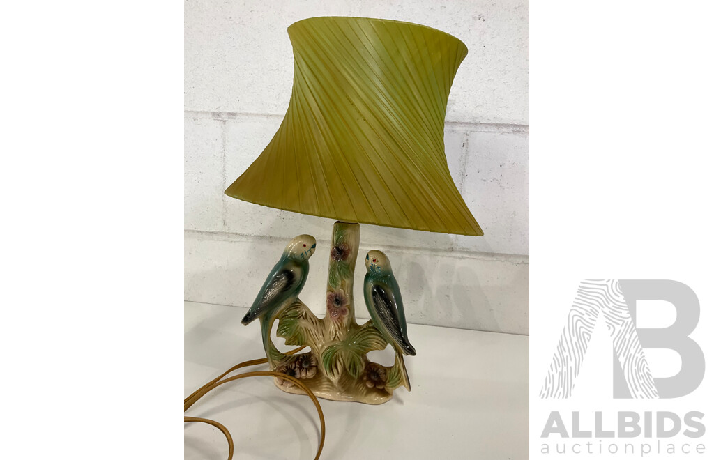 Mid 20th Century Dutch Ceramic Table Lamp with Budgies by Jema