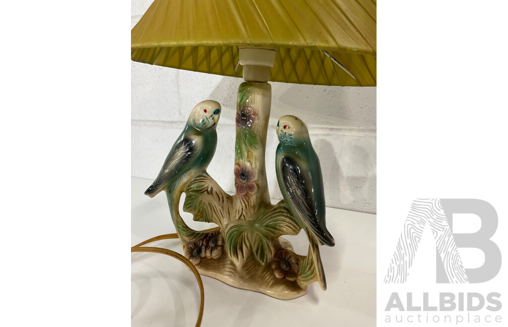 Mid 20th Century Dutch Ceramic Table Lamp with Budgies by Jema