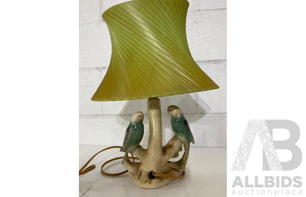 Mid 20th Century Dutch Ceramic Table Lamp with Budgies by Jema