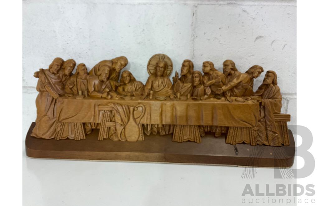 Jesus Plaster Large Statue, Hand Carved Wood the Last Supper Wall Plaque and Other Religious Items - Lot of 9
