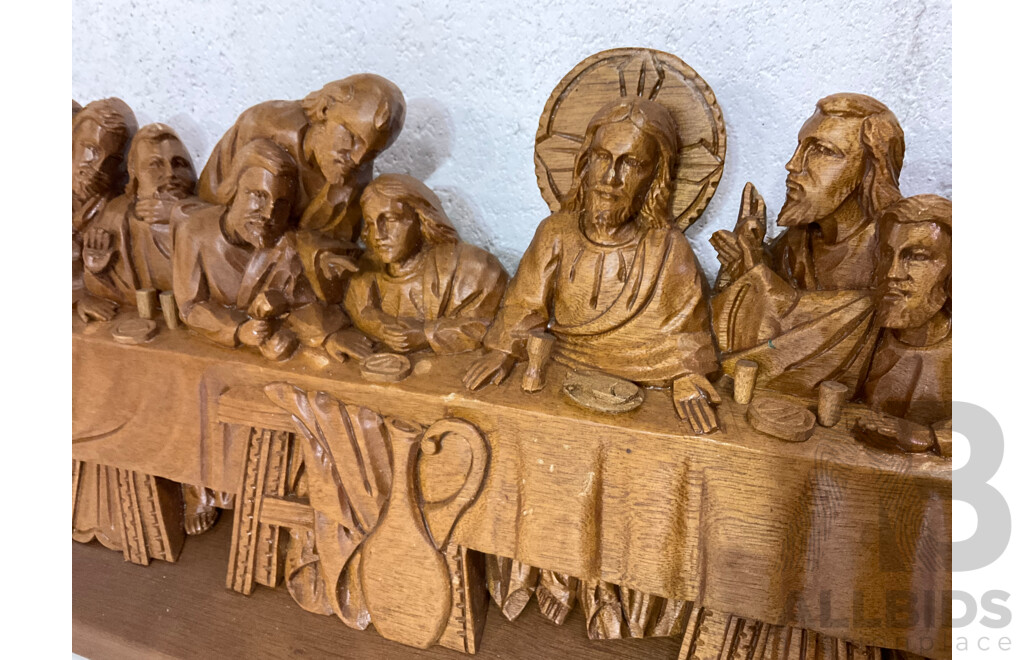 Jesus Plaster Large Statue, Hand Carved Wood the Last Supper Wall Plaque and Other Religious Items - Lot of 9