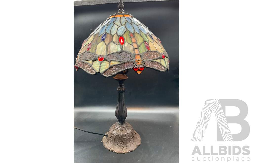 Tiffany Style Dragonfly Glass Lead Light Table Lamp