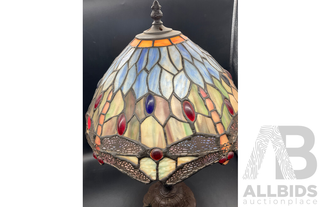 Tiffany Style Dragonfly Glass Lead Light Table Lamp