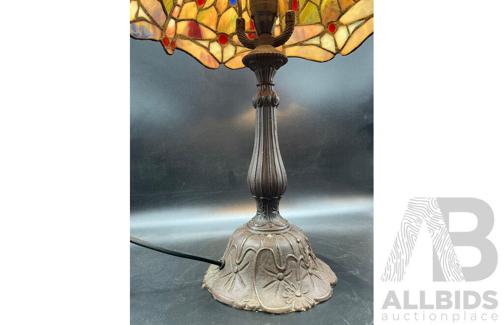 Tiffany Style Dragonfly Glass Lead Light Table Lamp