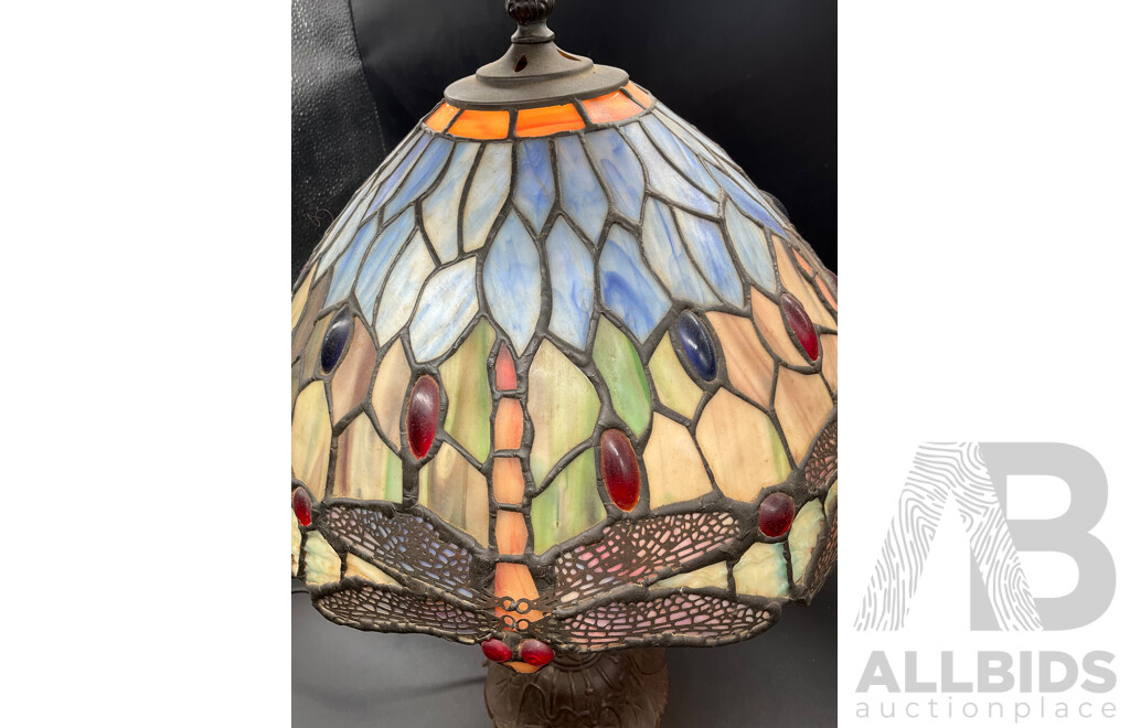 Tiffany Style Dragonfly Glass Lead Light Table Lamp