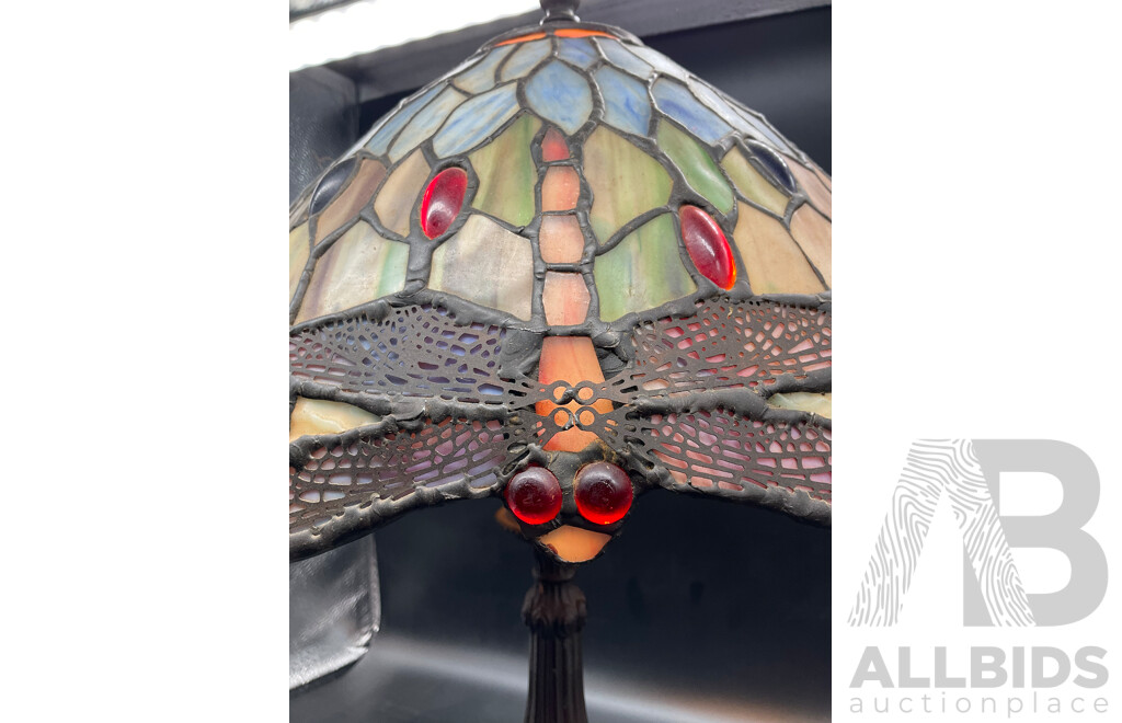 Tiffany Style Dragonfly Glass Lead Light Table Lamp
