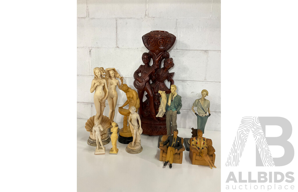 Assorted Decor Including Italian Flamenco Dancer an Guitar Player Vase, Venus Statues, Italian Vittorio Tessaro Figures  - Lot of 11
