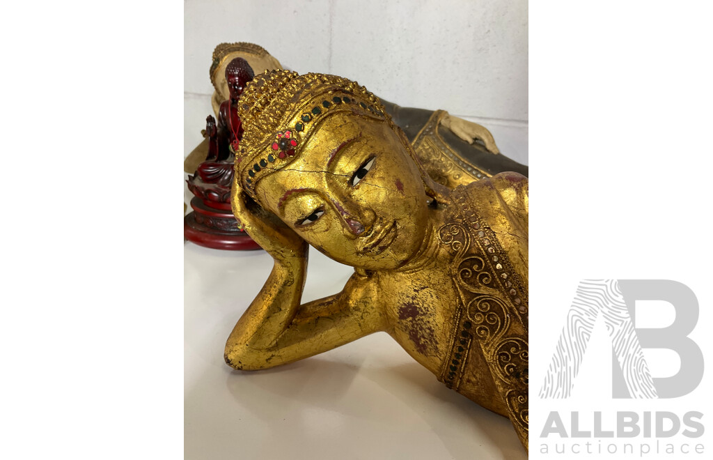 Collection of Gilt Carved Timber Buddha Statues - Lot of 6