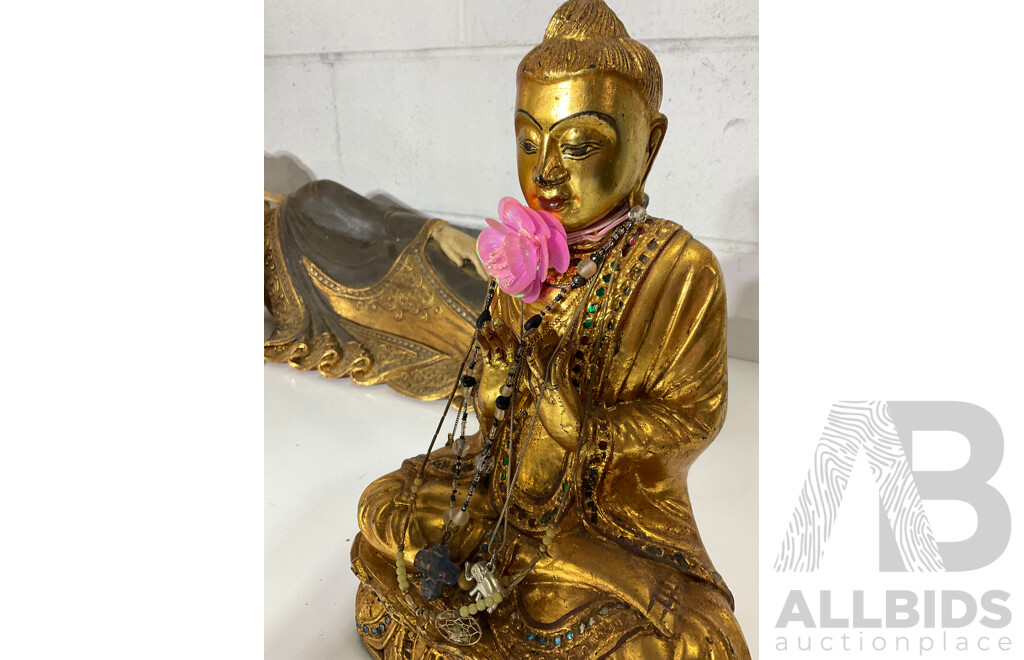 Collection of Gilt Carved Timber Buddha Statues - Lot of 6