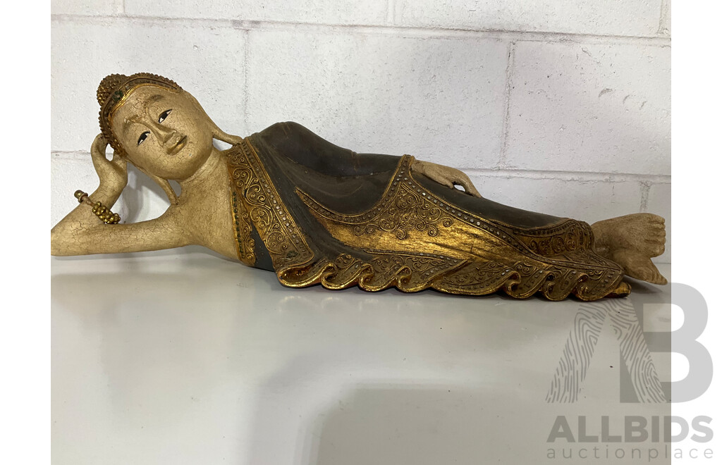 Collection of Gilt Carved Timber Buddha Statues - Lot of 6