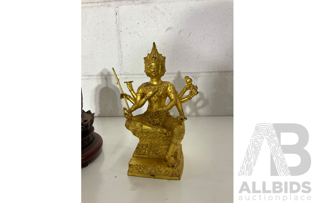 Collection of Gilt Carved Timber Buddha Statues - Lot of 6