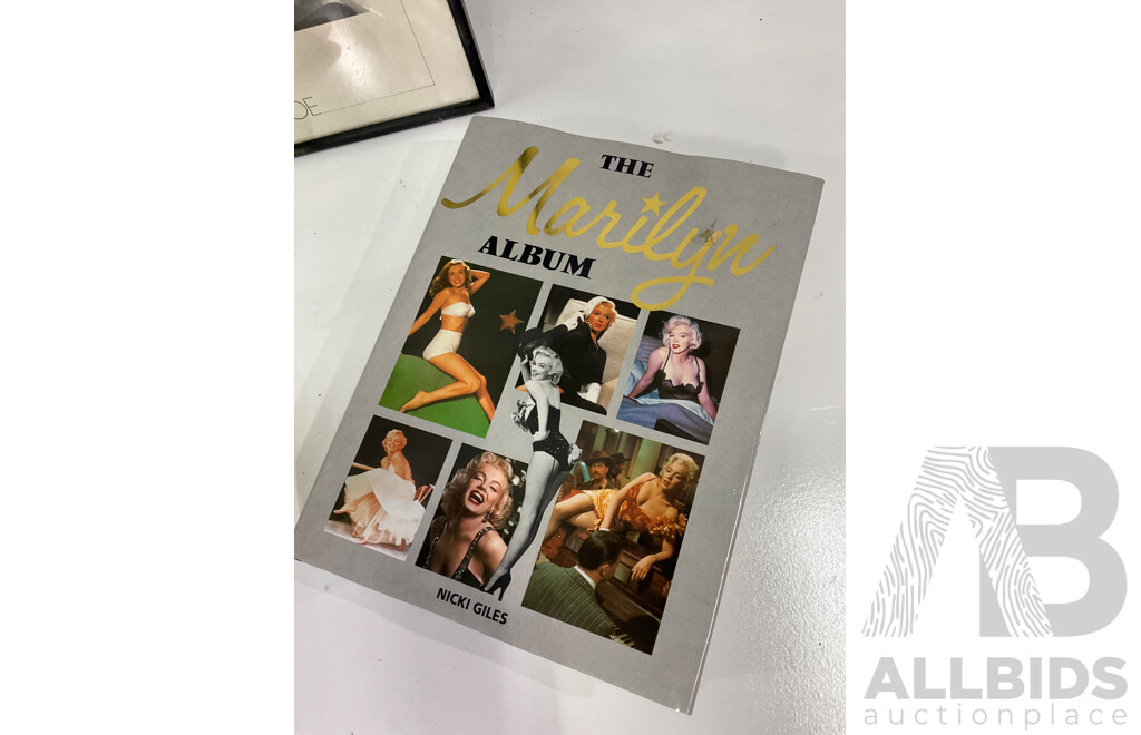 MARLYN MONROE Framed Picture, Book and Large Sea Shell - Lot of 3
