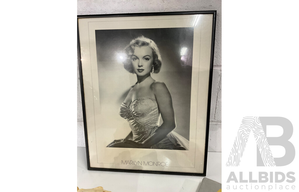 MARLYN MONROE Framed Picture, Book and Large Sea Shell - Lot of 3