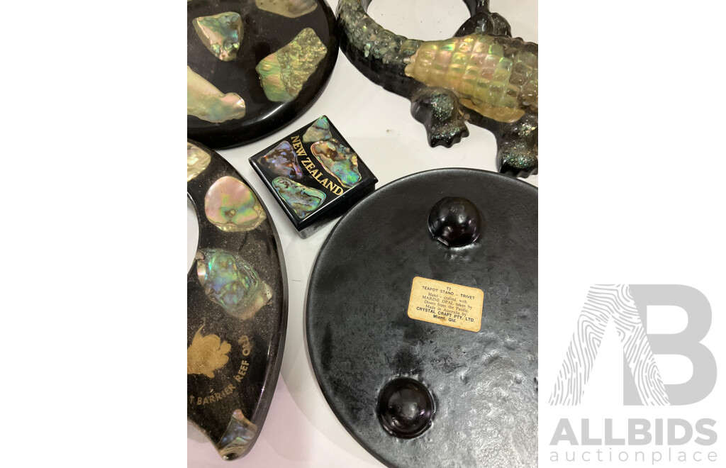 Large Collection of Sea Shell, Including Shell Lamp, Sea Shell Chandelier, Abalone Shell Art, Hot Plate Trivets, Mother of Pearl Shell and More