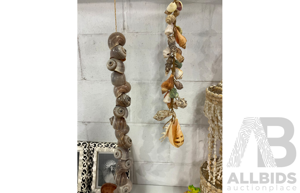 Large Collection of Sea Shell, Including Shell Lamp, Sea Shell Chandelier, Abalone Shell Art, Hot Plate Trivets, Mother of Pearl Shell and More