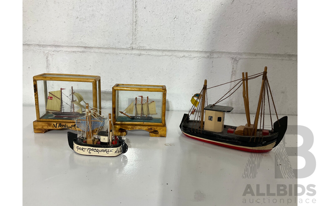 Framed GEORGES MEIS Print of Greece, Oval Rattan Wall Mirror, Large Collection of Natural Marine Themed  Model Ship Boats,  Sailing Ships in Bottle - Lot of 18