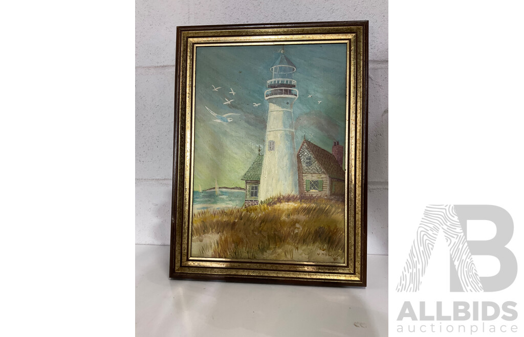 N. HOWE (1981), "Lighthouse" Oil on Board , Together with a Collection of Nautical Themed Items - Lot of 16
