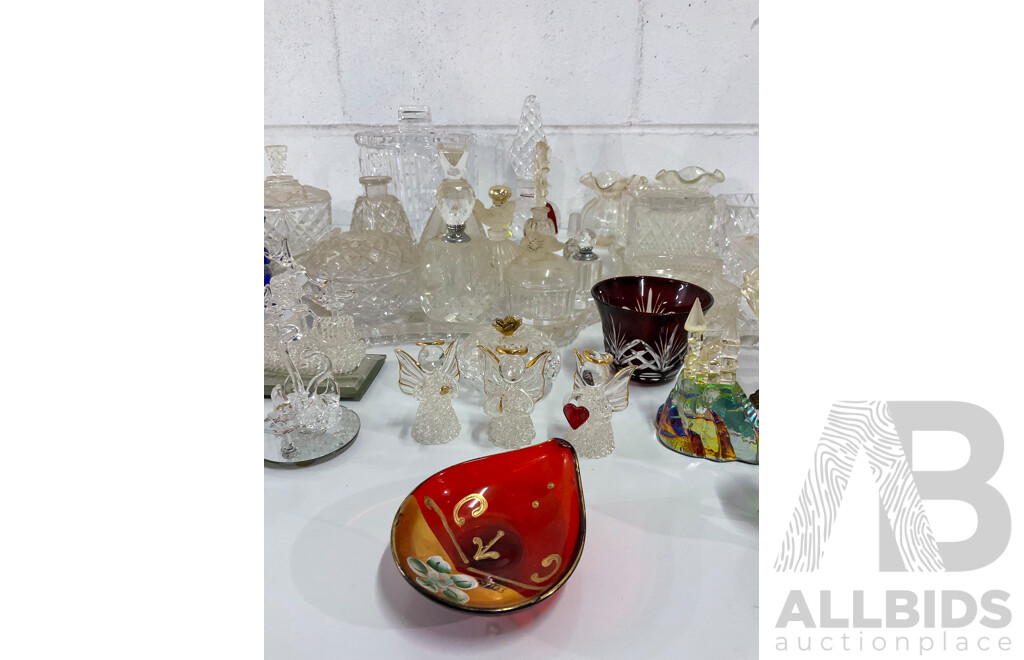Assorted  Crystal and Glass Collection - Including MURANO Red Glass Plate, Perfume Bottles and More