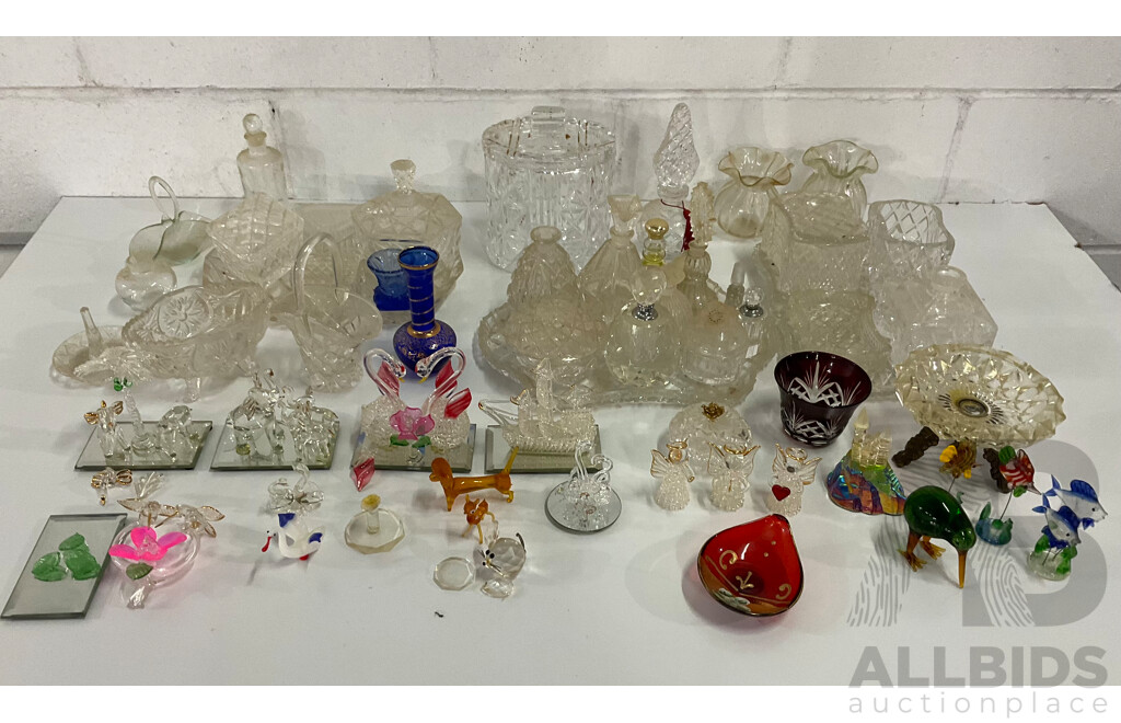 Assorted  Crystal and Glass Collection - Including MURANO Red Glass Plate, Perfume Bottles and More