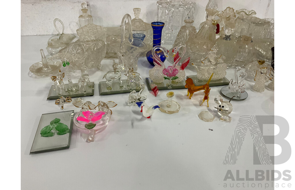 Assorted  Crystal and Glass Collection - Including MURANO Red Glass Plate, Perfume Bottles and More