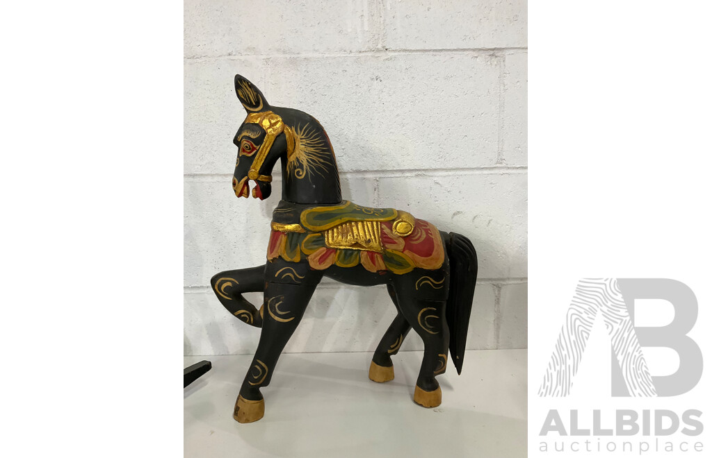 Assorted Carved Wooden Animal Statue Including Rocking Horse, Duck, Giraffe and More  - Lot of 8