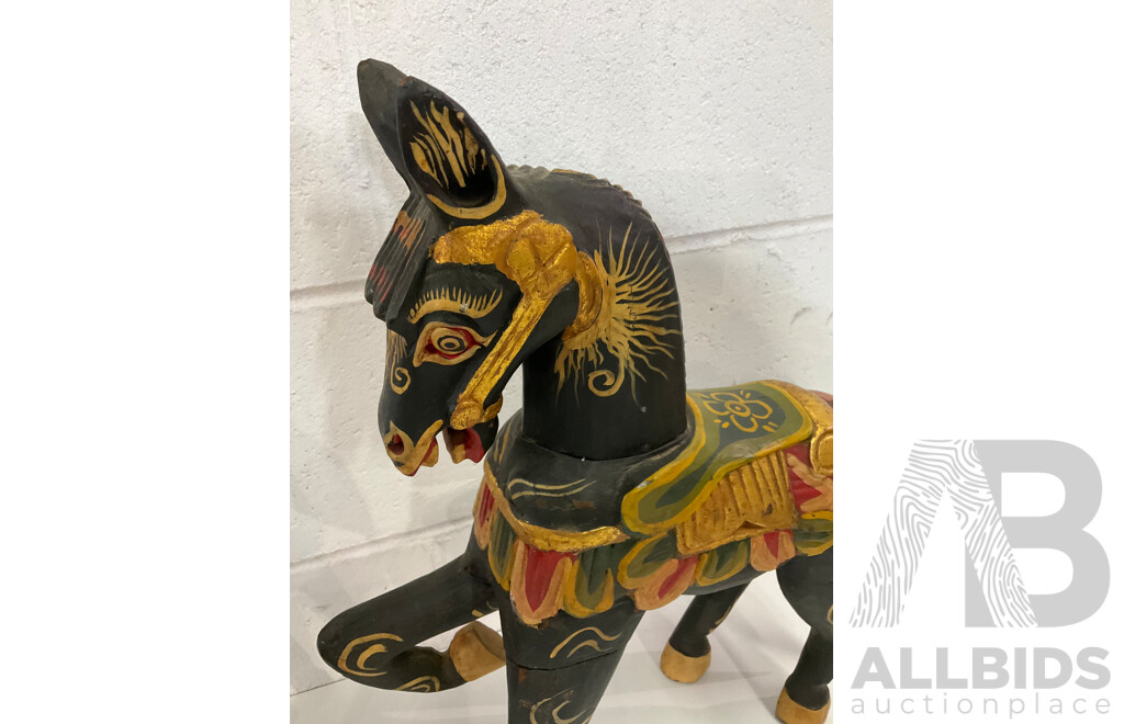 Assorted Carved Wooden Animal Statue Including Rocking Horse, Duck, Giraffe and More  - Lot of 8