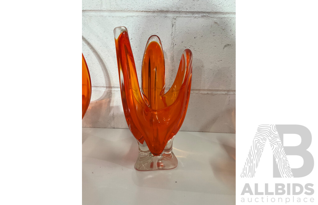 Assorted Orange Art Glass Bowls - Lot of 5