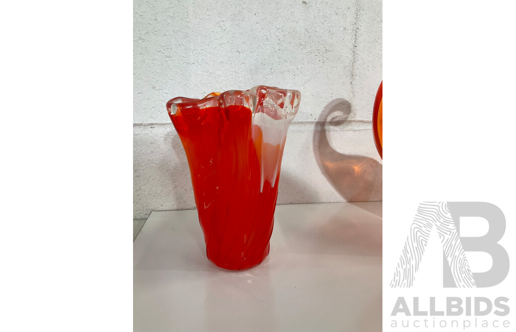 Assorted Orange Art Glass Bowls - Lot of 5