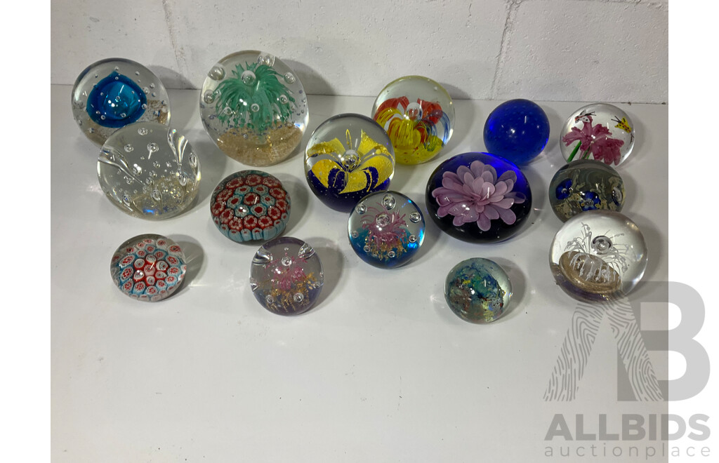 Assorted Glass Paper Weights, Some with Floral Detail - Lot of 15