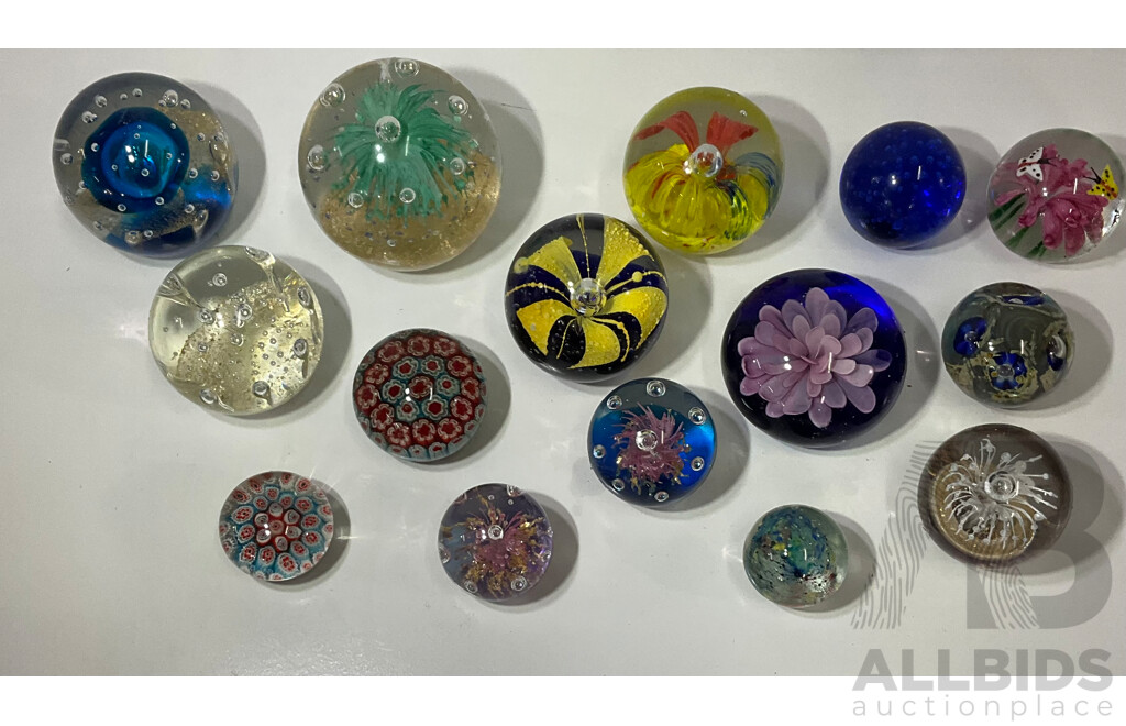 Assorted Glass Paper Weights, Some with Floral Detail - Lot of 15