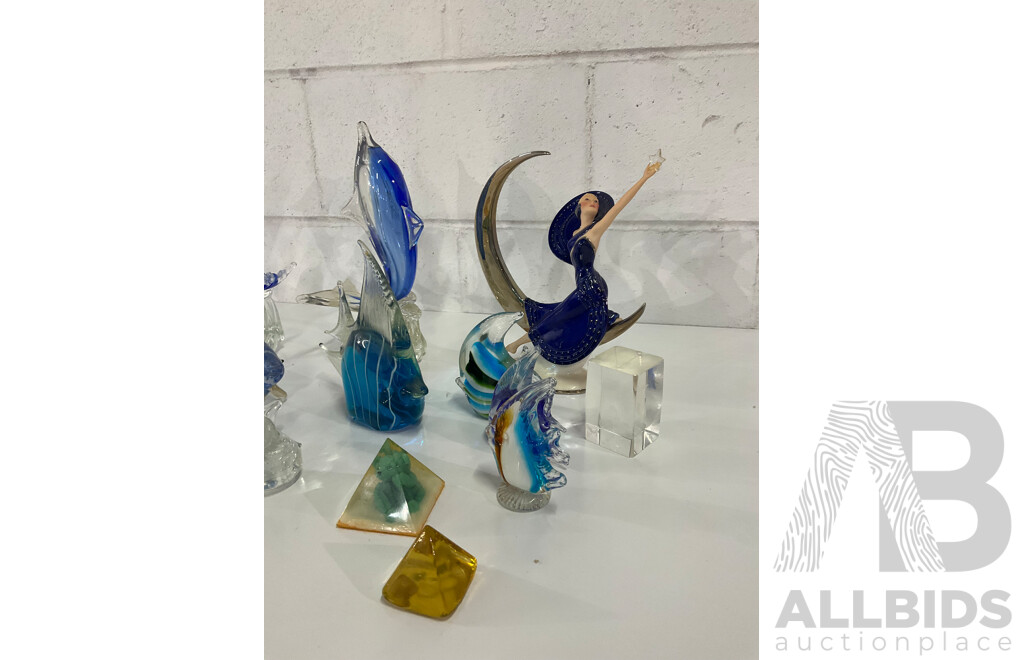 Assorted  Art Glass Collection, Including Franklin Mint Moonlight in Platinum Sculpture - Lot of 17