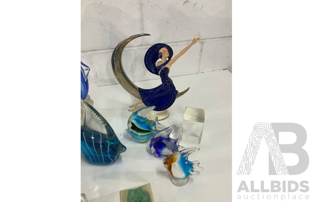 Assorted  Art Glass Collection, Including Franklin Mint Moonlight in Platinum Sculpture - Lot of 17