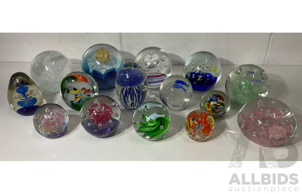 Assorted Glass Paper Weights, Some with Ocean Theme - Lot of 15