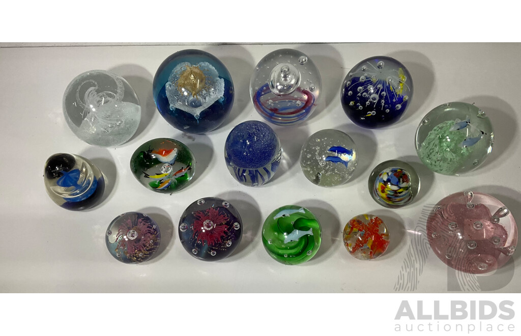Assorted Glass Paper Weights, Some with Ocean Theme - Lot of 15