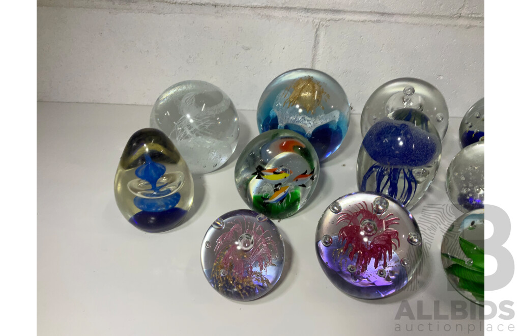 Assorted Glass Paper Weights, Some with Ocean Theme - Lot of 15