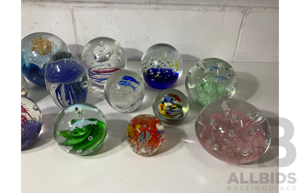 Assorted Glass Paper Weights, Some with Ocean Theme - Lot of 15
