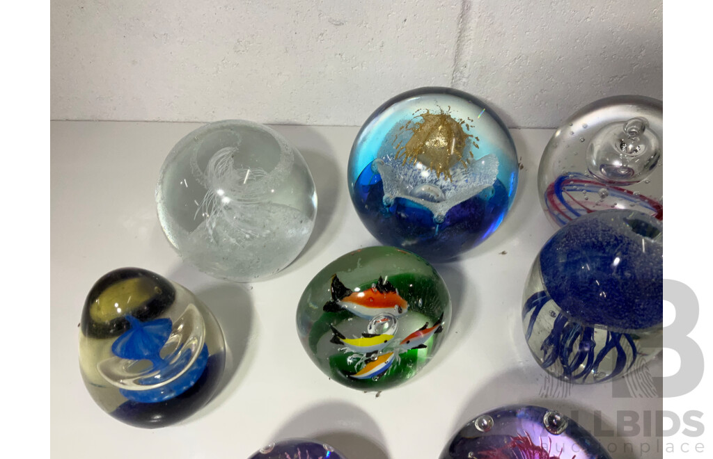 Assorted Glass Paper Weights, Some with Ocean Theme - Lot of 15