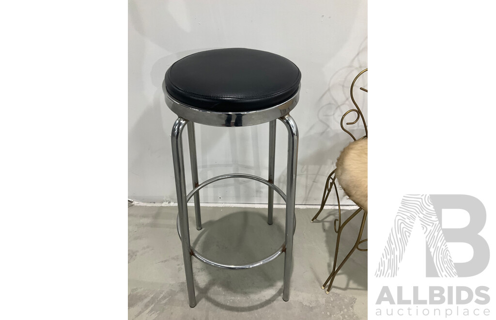 Demi Lune Side Table Together with Carved Floral Hexagonal Table, Bedroom Chair and Diner Stool - Lot of 4