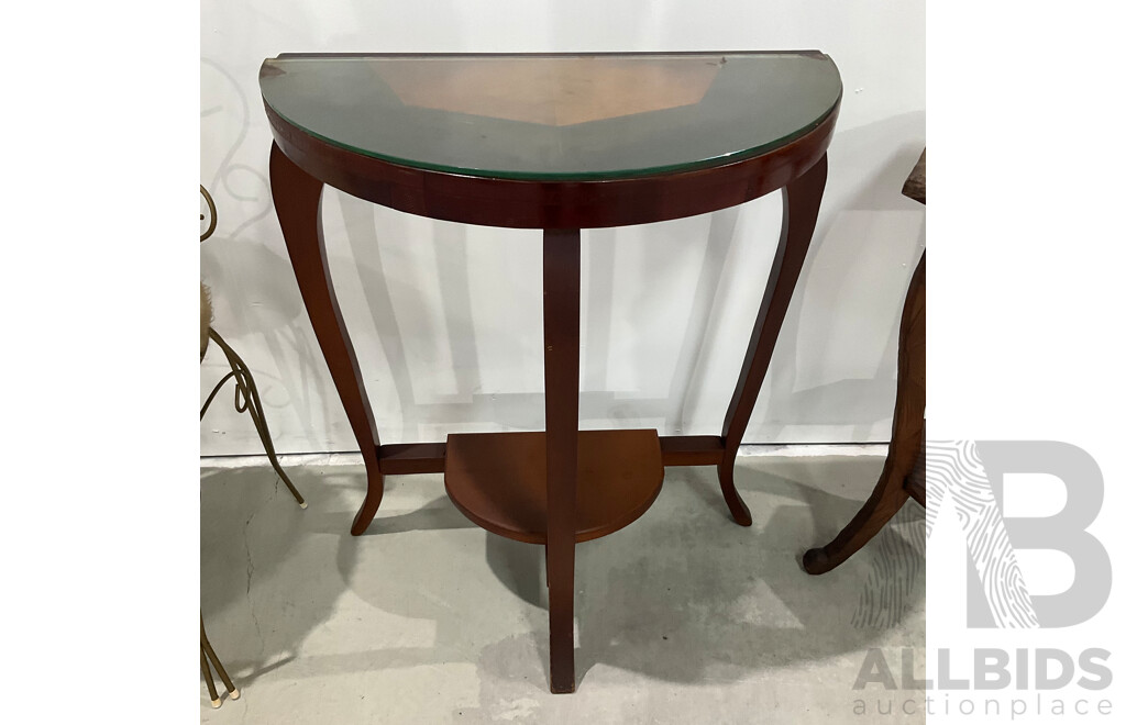 Demi Lune Side Table Together with Carved Floral Hexagonal Table, Bedroom Chair and Diner Stool - Lot of 4