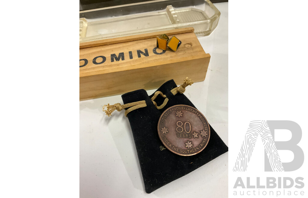 Legends of the Anzacs 2017 Coin Album, Austrtalia Commonwealth Bank 1992 80 Years Anniversary Medal, Assorted Collection of Office Supplies, Pyramid Style Desk Organiser and More