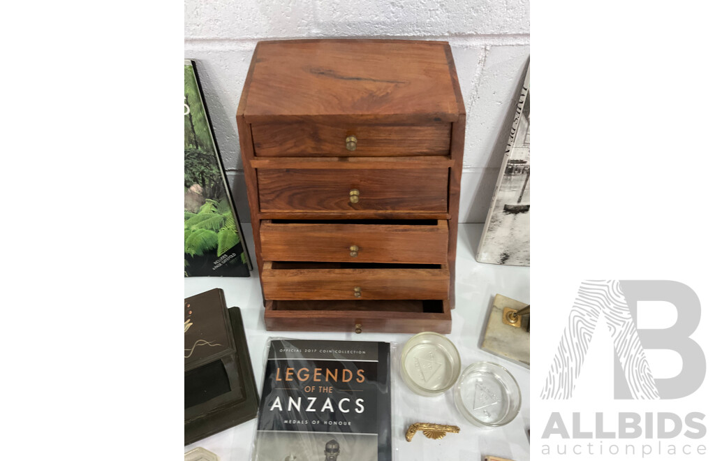 Legends of the Anzacs 2017 Coin Album, Austrtalia Commonwealth Bank 1992 80 Years Anniversary Medal, Assorted Collection of Office Supplies, Pyramid Style Desk Organiser and More