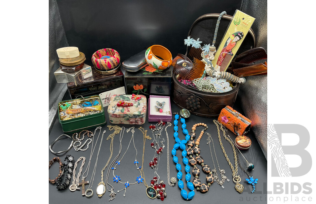 Assorted Costume Jewellery - Bracelets, Earrings, Necklaces, Rings, Musical Jewellery Boxes and More