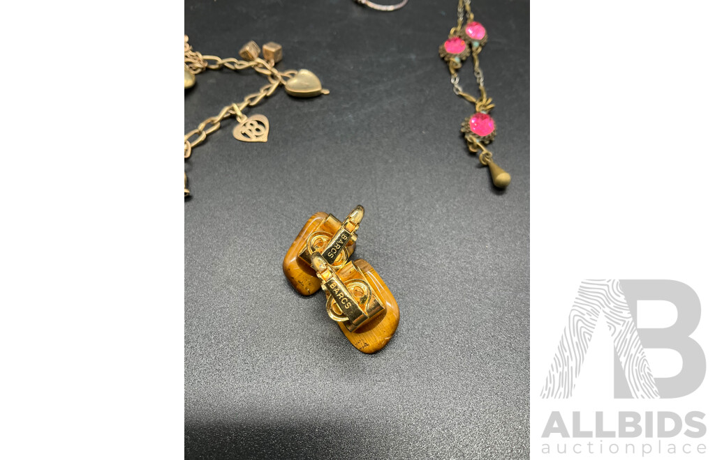 Assorted  Jewellery - Bracelets, Earrings, Necklaces, Rings Including Pearl Necklace, Bone Necklace, Silver Necklace, Agate Pendant and Bracelet and More - Lot of 15