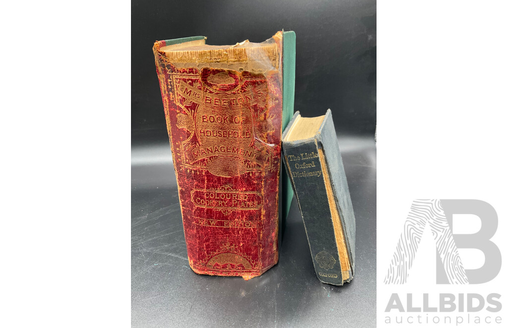 Mrs Beeton's Book of Household Management, the Little  Oxford Dictionary, Lot of the Saints Gallery Invitation, Art Nouveau by Maria Constantino Book and More