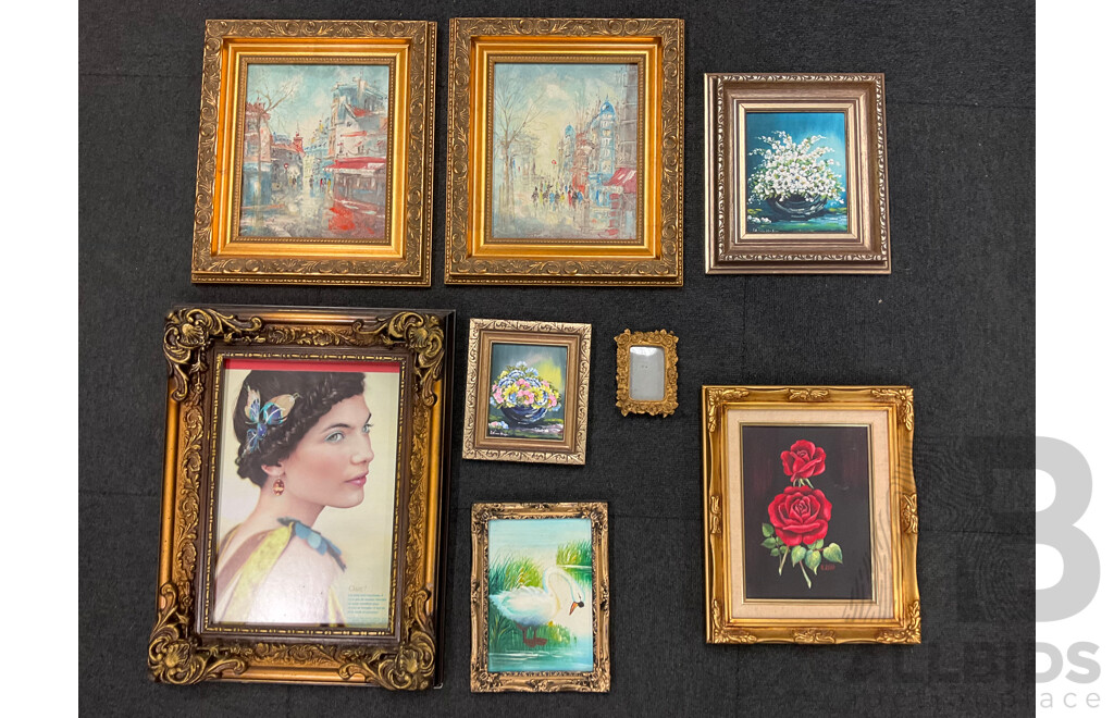 Unknown Artists , Oil on Board, One Print - Lot of 7