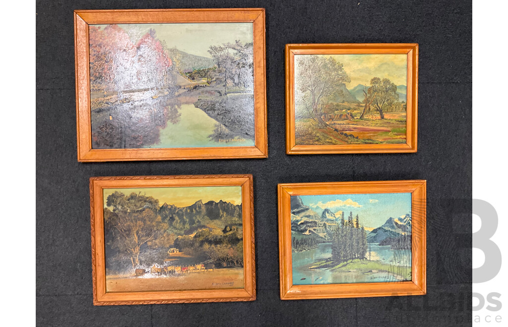 Edwin Chambers, Oil on Board X3, One Unknown Artist, Oil on Board - Lot of 4